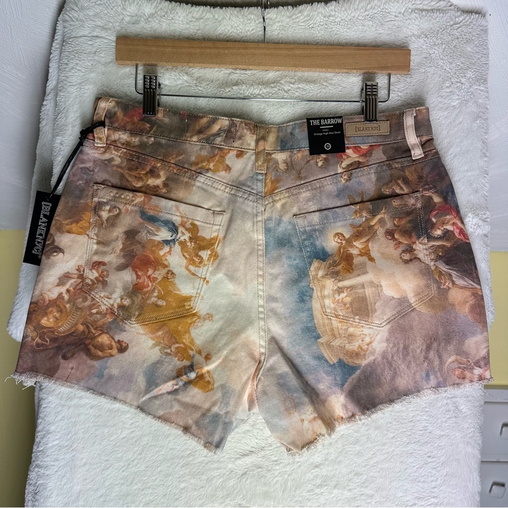 BLANKNYC The Barrow Vatican Vintage High Rise Printed Denim Shorts Angel Cherub - Picture 4 of 15